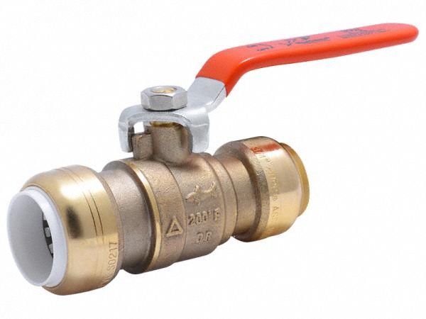 Ball Valve: Brass, Straight, Push x Push, 400 psi Max. Pressure (CWP), Full Port Ball Port