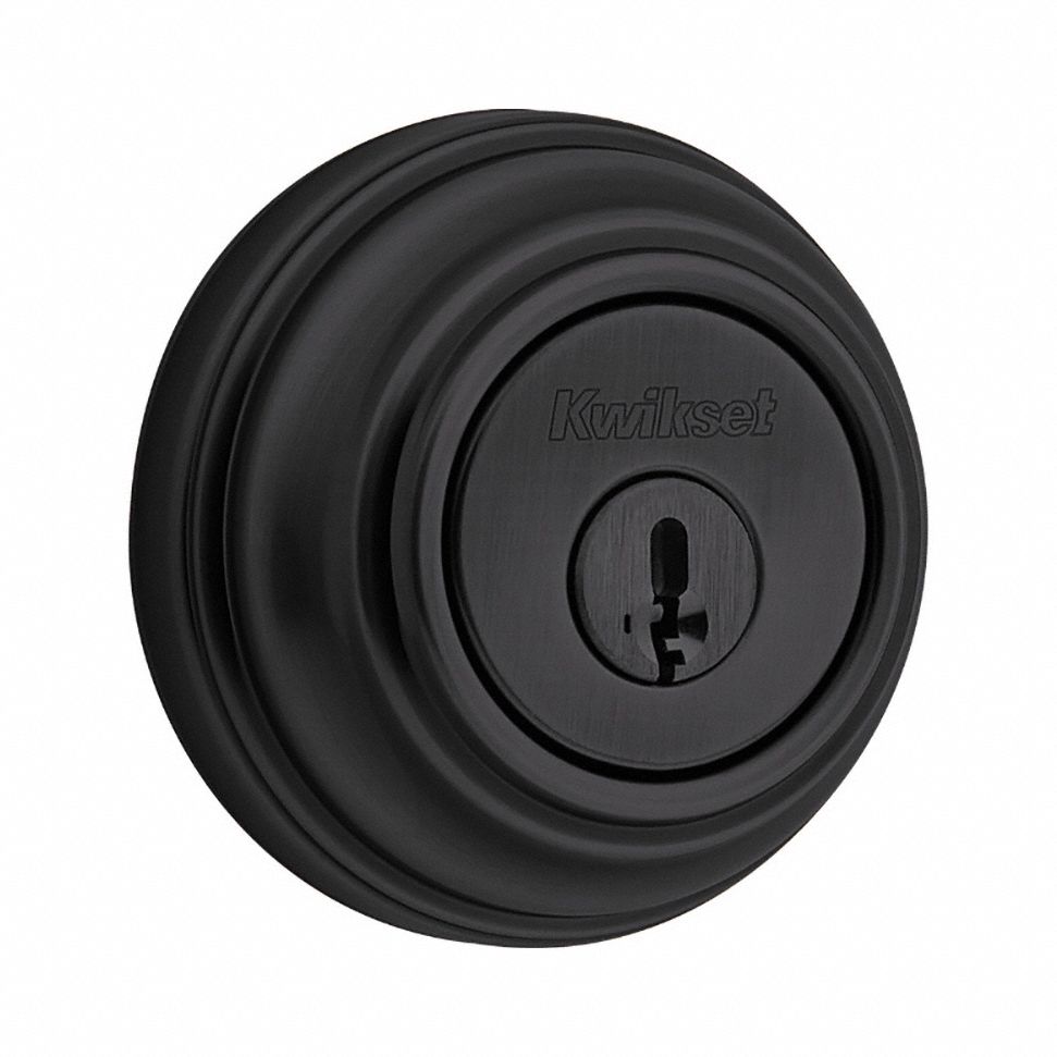 Double Cylinder Deadbolt: Cylindrical, 1 3/4 in Door Thick - Max, Black