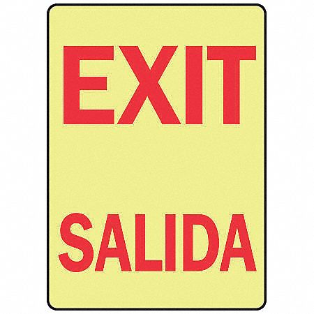 Exit Sign,10 x 7In,R/WHT,PLSTC,Bilingual