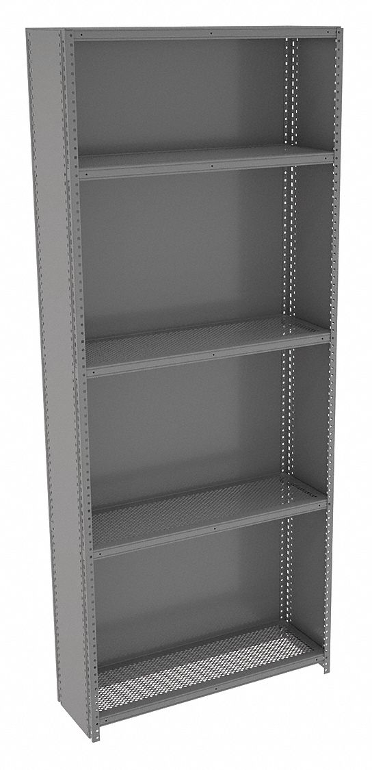 Metal Shelving: Starter, Medium-Duty, 36 in x 12 in, 84 in Overall Ht, 5 Shelves