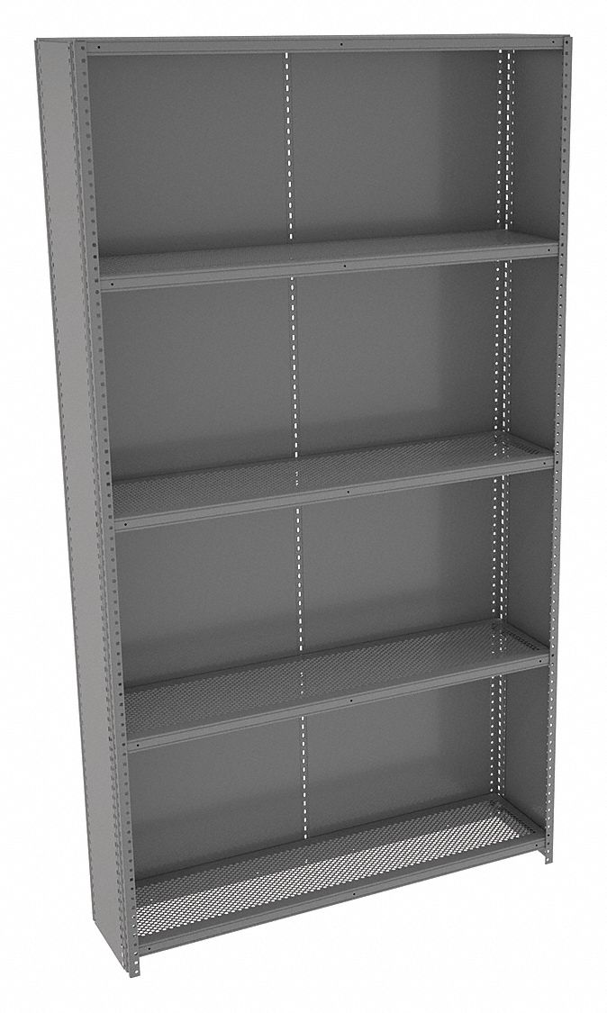 Metal Shelving: Starter, Medium-Duty, 48 in x 12 in, 84 in Overall Ht, 5 Shelves