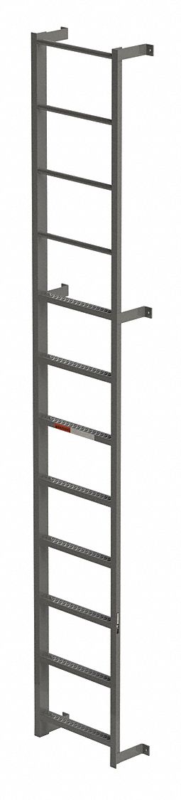 Fixed Ladder: 12 ft Overall Ht, 26 in Overall Wd, Steel, 300 lb Load Capacity