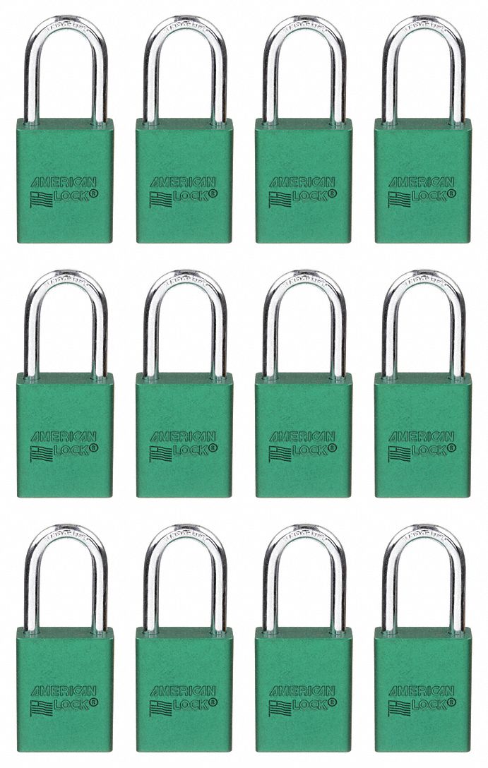 Lockout Padlock: Keyed Alike, Aluminum, Std Body Body Size, Boron Alloy, Std, Green