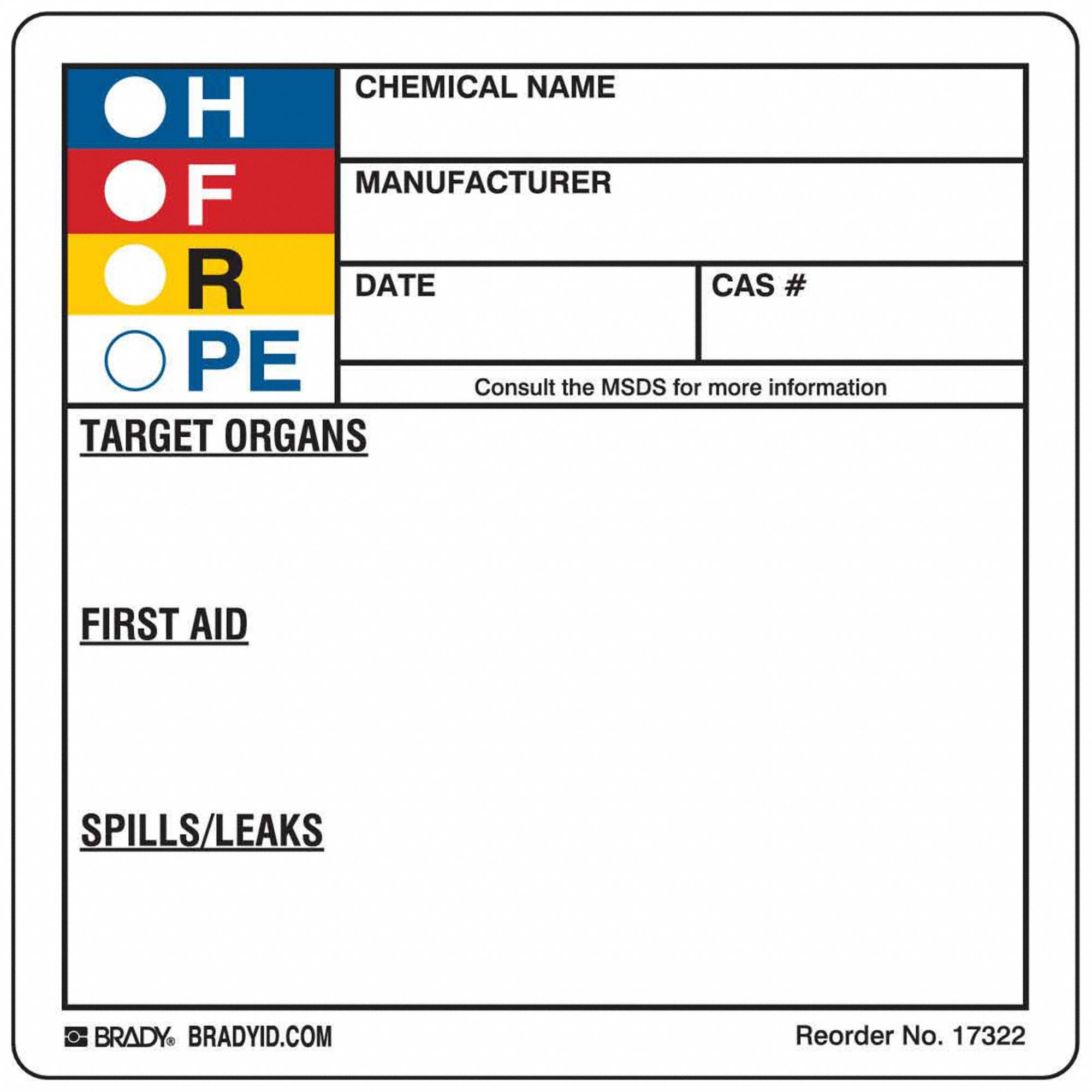 HMIG Label: 3 7/8 in Ht, 3 7/8 in Wd, Polyester, Adhesive, 3 7/8 in x 3 7/8 in, HMIG, 250 PK