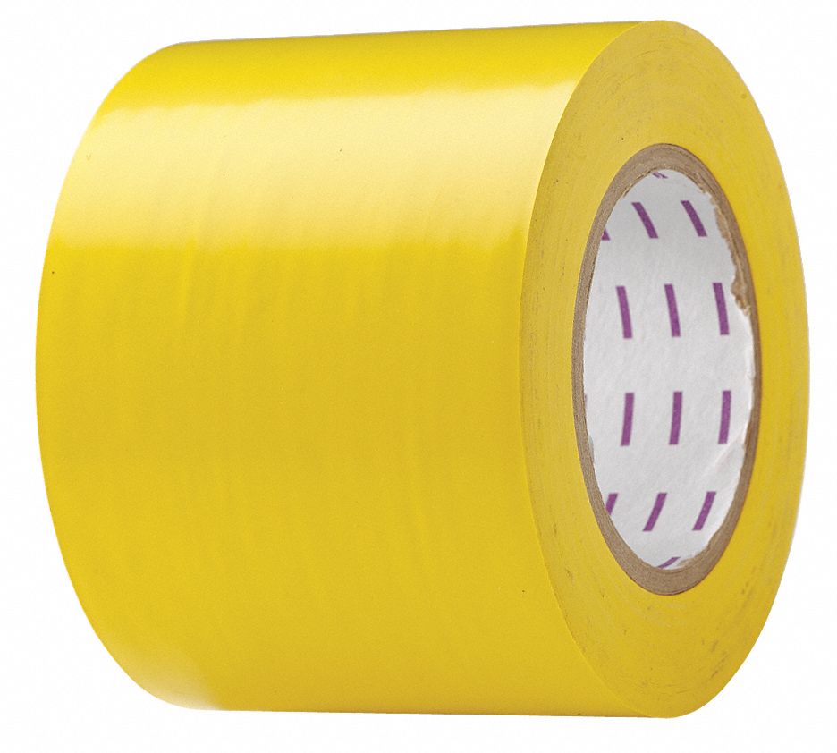 Floor Marking Tape: Gen Purpose, Solid, Yellow, 4 in x 180 ft, 5 mil Tape Thick, Approved Vendor