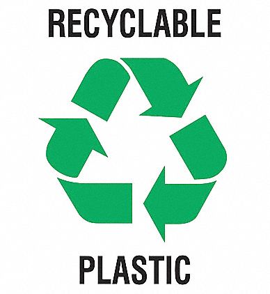 Recycle Label: Vinyl, Adhesive Sign Mounting, 10 in x 10 in Nominal Sign Size, 0.004 in Thick, 5 PK