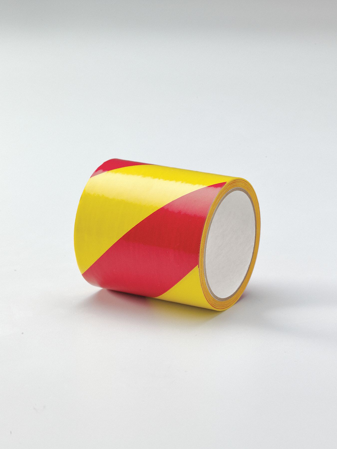 Floor Marking Tape: Gen Purpose, Striped, Pink/Yellow, 4 in x 54 ft, 7 mil Tape Thick
