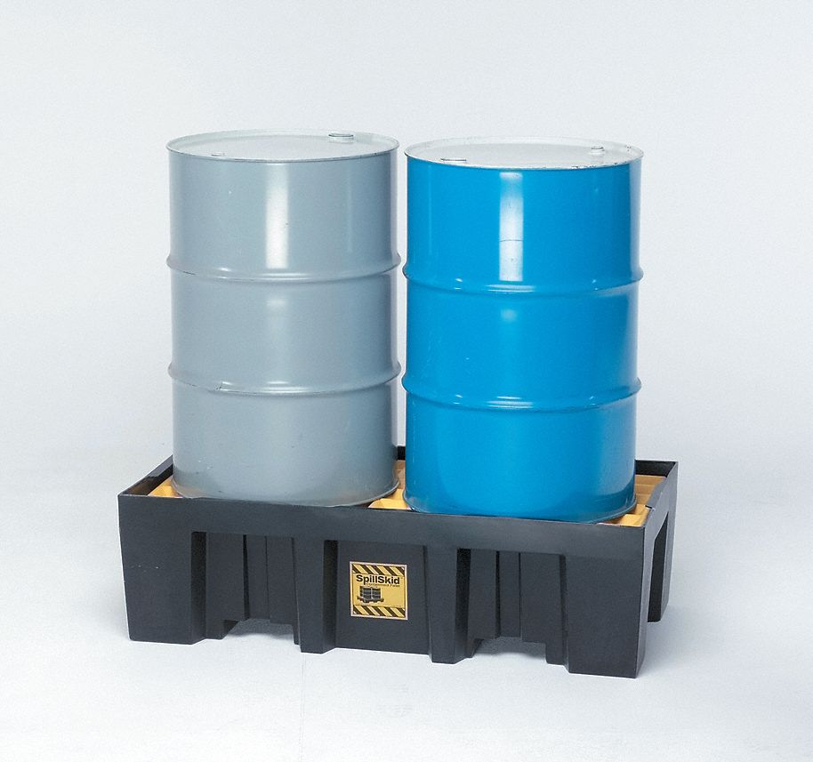 SPILL PALLET, 2 DRUMS, UNCOVERED, HI DENSITY, YELLOW, 26 1/4 X 51 X 13 3/4 IN, POLYETHYLENE