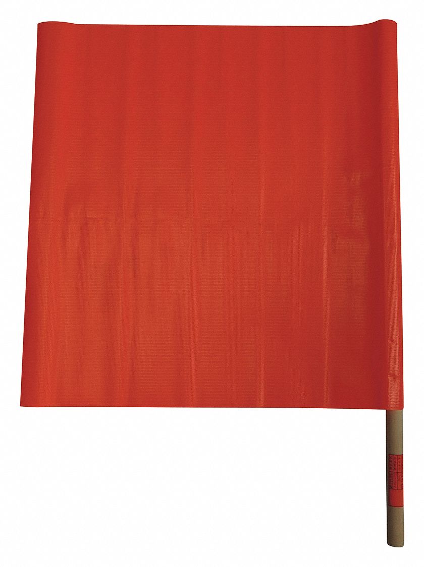 DRAPEAU AVERTISSEMENT PORTABLE,SQ,GOUJON EN BOIS 24 X¾ PO LARGE,ORANGE FLUOR,18 X 18 PO,VINYLE