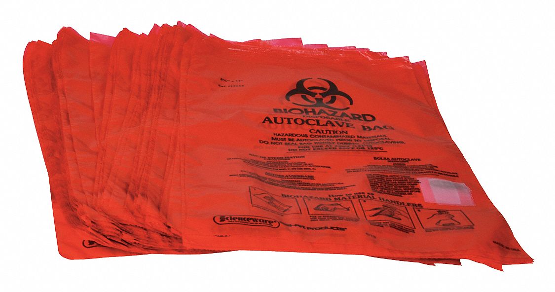 Biohazard Bags, HDPE, Red, Biohazard, PK 100 Grainger