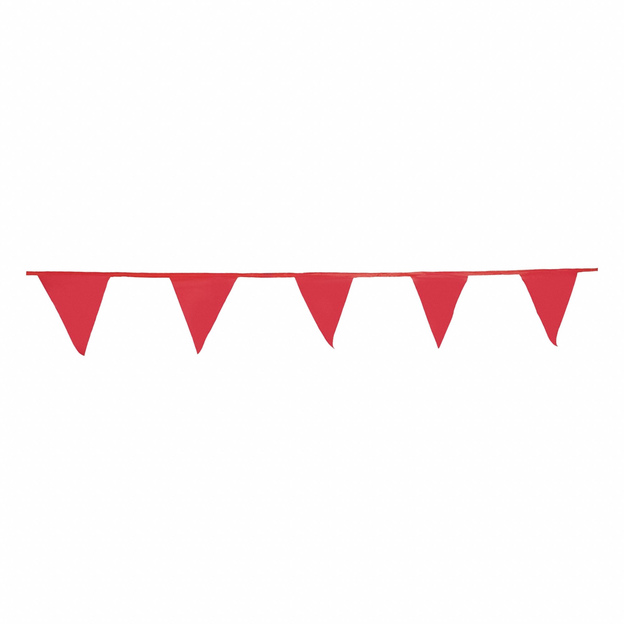 PENNANTS, POLYETHYLENE, 60 FT OVERALL L, 12 IN OVERALL H, 36 PENNANTS INCLUDED, RED