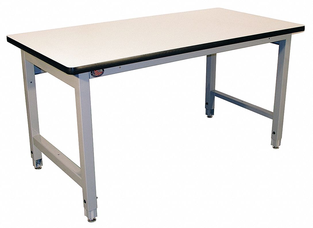 Workbench: Adj Ht, Laminate, 72 in x 30 in, 5, 000 lb Overall Load Capacity, Gray