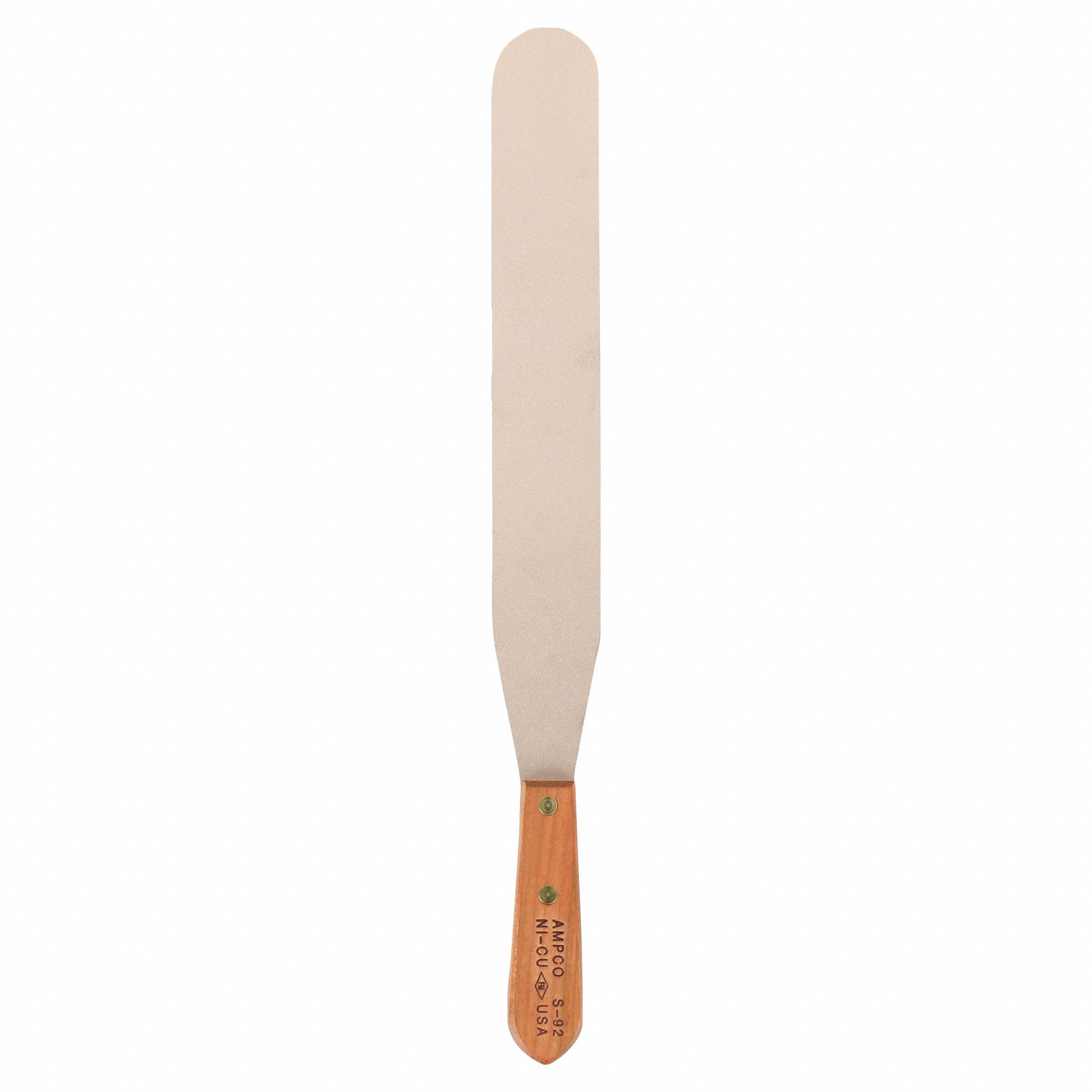 SPATULA, ALUMINUM BLADE BRONZE, WOOD HANDLE, SEMI-CIRCLE BLADE/STRAIGHT