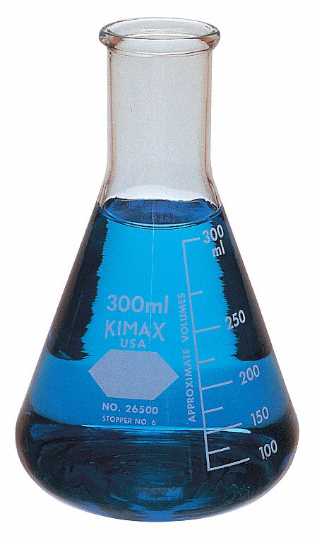 Erlenmeyer Flask: 300 mL Labware Capacity - Metric, Borosilicate Glass, 100  to 300mL, Stopper, 48 PK