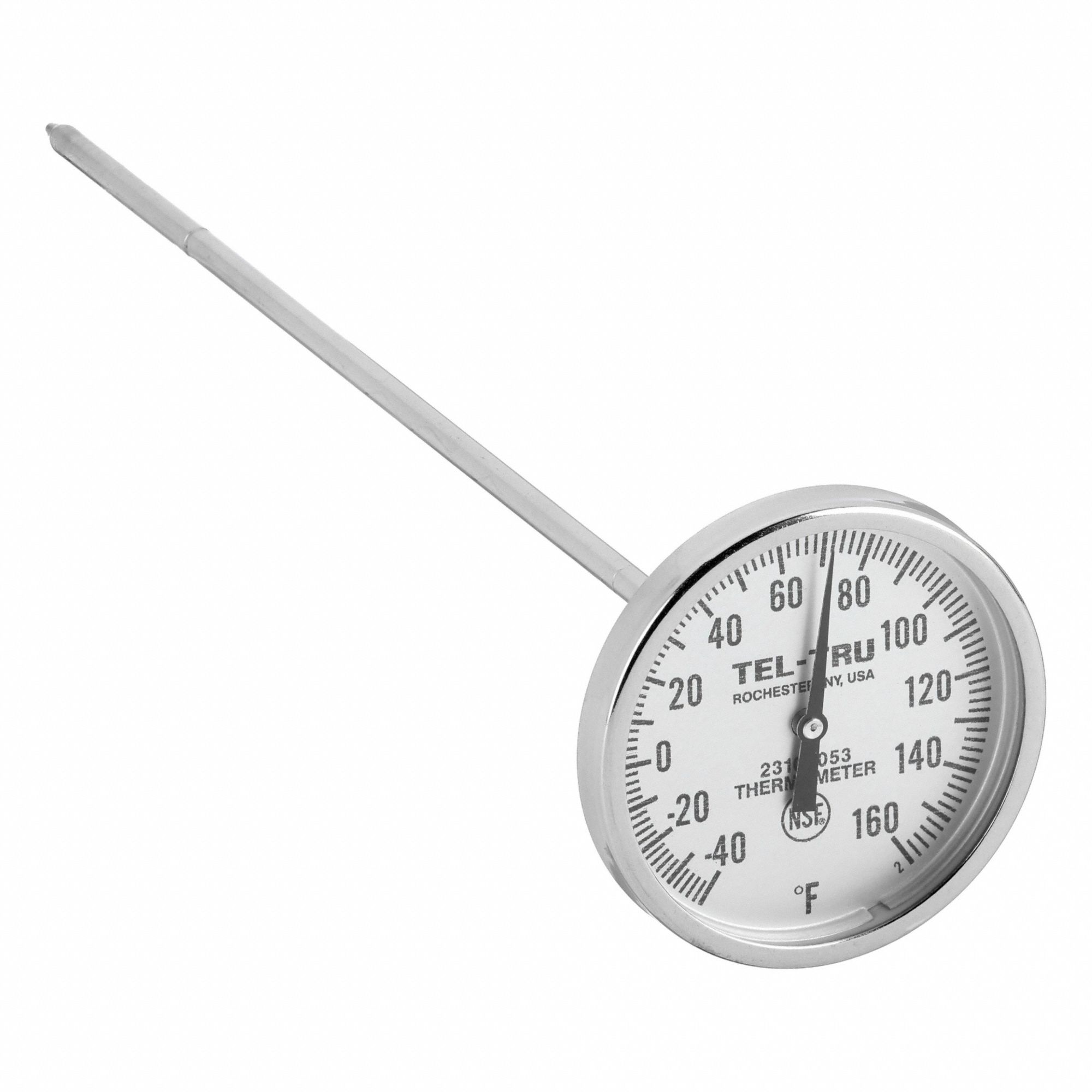 Laboratory Dial Thermometer: -40°F to 160°F, +/- 1% Accuracy, 8 in Stem Lg, Fahrenheit
