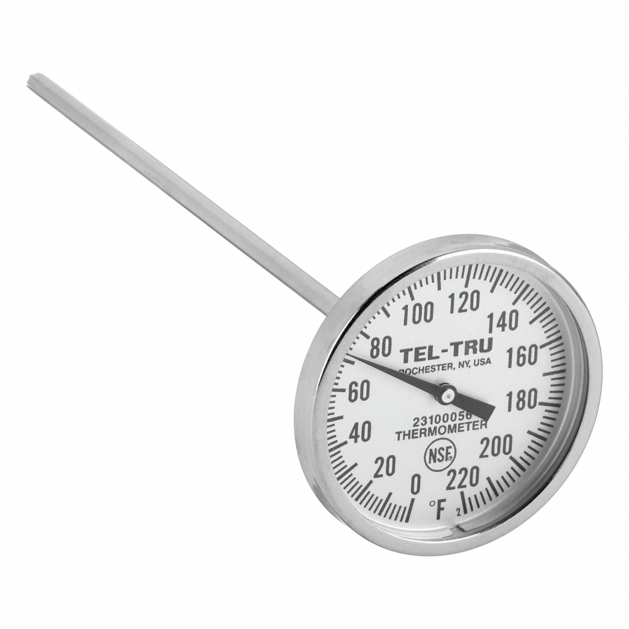 Laboratory Dial Thermometer: 0°F to 220°F, +/- 1% Accuracy, 8 in Stem Lg, Fahrenheit