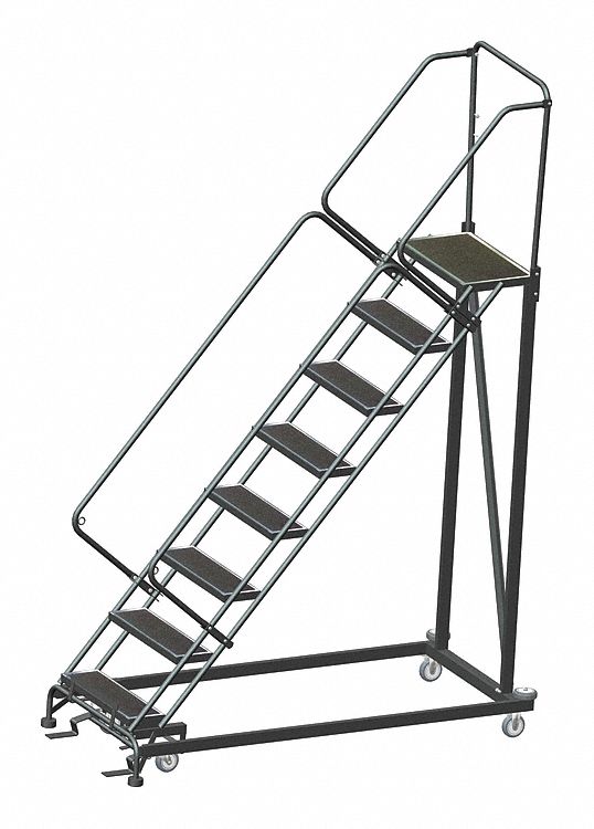 8-Step Stairway Slope Rolling Ladder, Rubber Mat Step Tread, 113 in ...