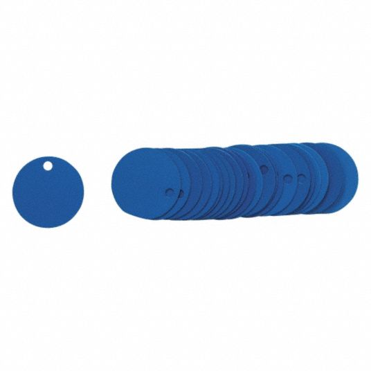 BRADY Blank Tags: Aluminum, 1 1/2 in Dia, Blue, Round, 25 PK