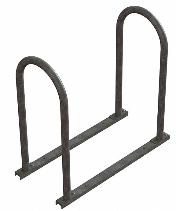 Bike Rack: U-Rack Rack, 4 Bikes, Galvanized, Steel, 28 in Slot Wd, 34 in Overall Ht, Surface, Silver