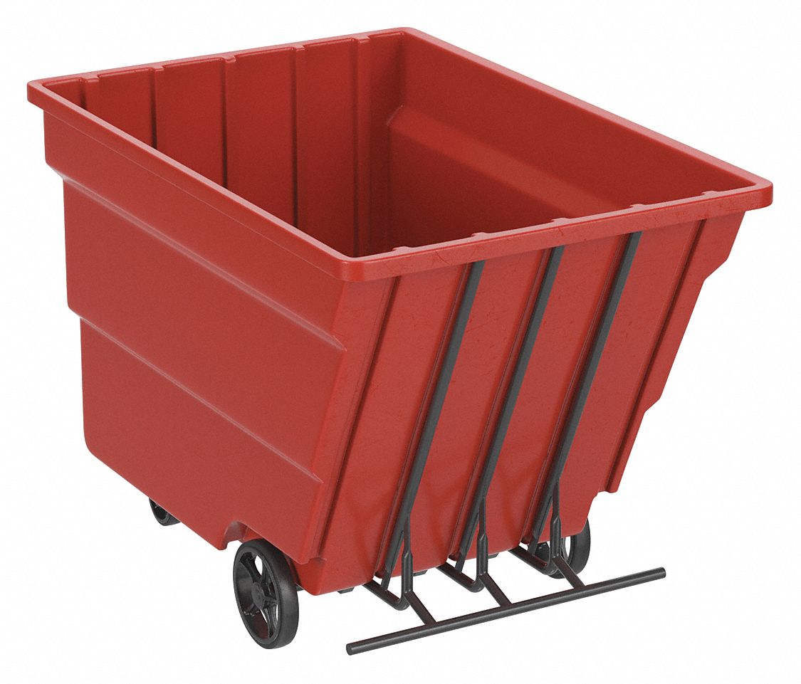 General Purpose Plastic Tilt Truck: 59 cu ft Cubic Foot Capacity, Red, Raised