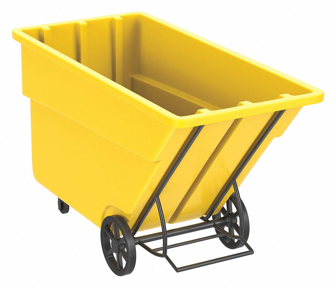General Purpose Plastic Tilt Truck: 29 cu ft Cubic Foot Capacity, Yellow, Raised