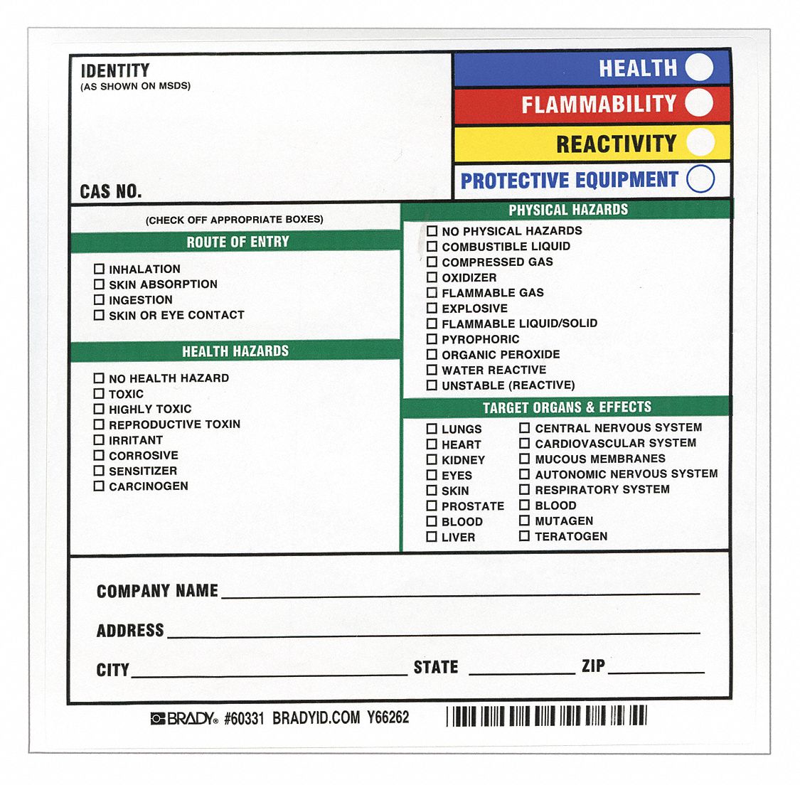 HMIG Label: 7 in Ht, 7 in Wd, Paper, Adhesive, 7 in x 7 in, 100 PK