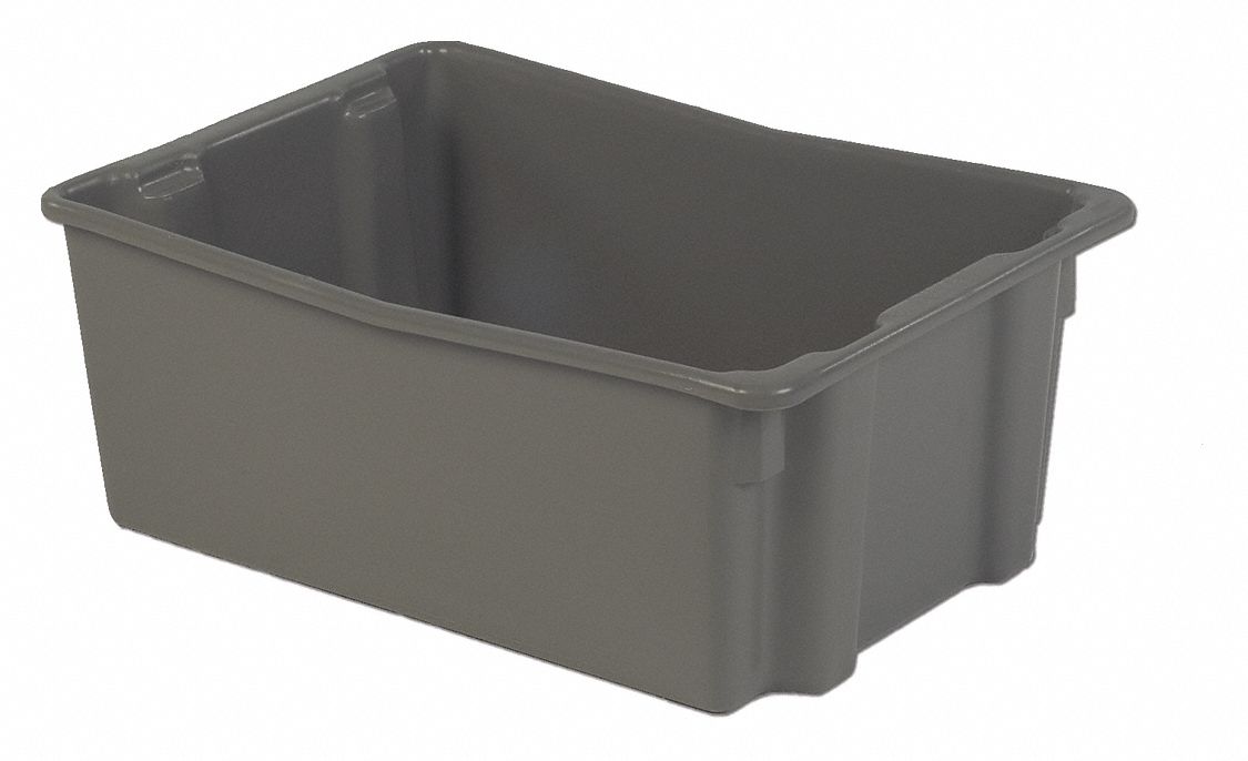 Stacking and Nesting Tote: 15.7 gal, 26 1/8 in x 18 3/4 in x 10 1/2 in, Gray, 10 to 20 gal