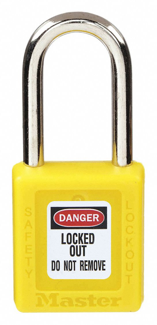 LOCKOUT PADLOCK, KEYED ALIKE, THERMOPLASTIC, STANDARD BODY, HARDENED STEEL, YELLOW
