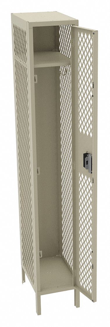 Wardrobe Locker: 12 in x 18 in x 78 in, Ventilated, 1 Tiers, 1 Units Wide, Padlock Hasp, Tan
