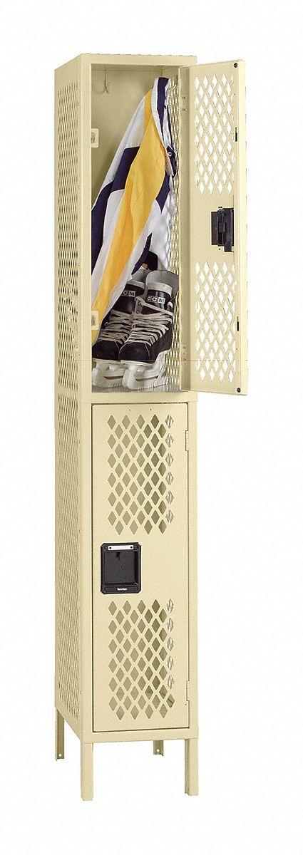 Wardrobe Locker: 12 in x 18 in x 78 in, Ventilated, 2 Tiers, 1 Units Wide, Padlock Hasp, Tan
