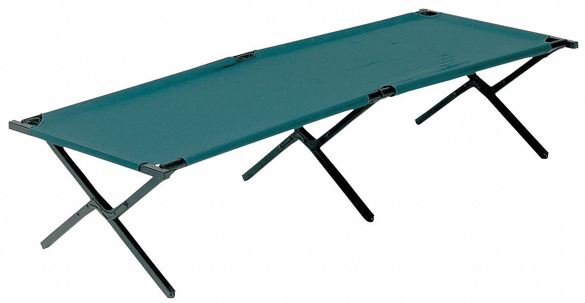 Fold Up Cot,  75 in Length,  26 in Width,  16 in Height,  250 lb Weight Capacity,  Green,  Steel