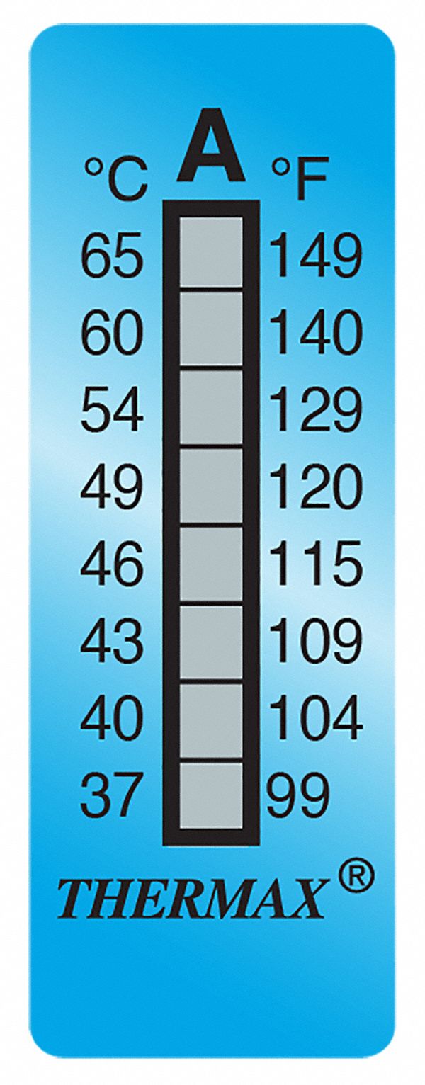 Non-Reversible Temp Indicator: Celsius/Fahrenheit, Non-Reversible, ±1°C, 8 Points, 10 PK