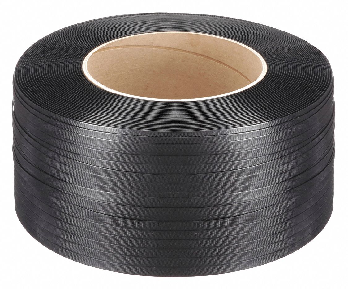 PLASTIC STRAPPING, ½ IN STRAPPING W, 0.03 IN THICK, 600 LB BREAK STRENGTH, 6,000 FT OVERALL L