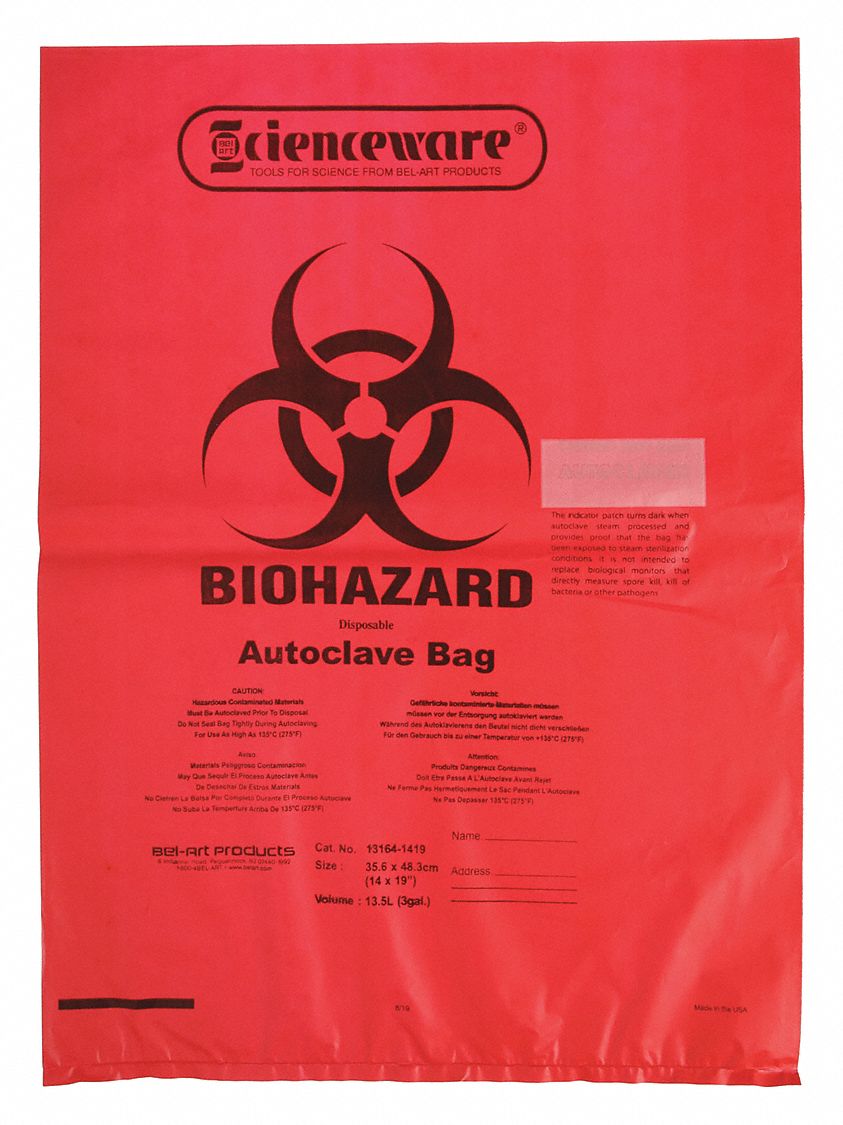 AUTOCLAVABLE BIOHAZARD BAG,RED,PK 2