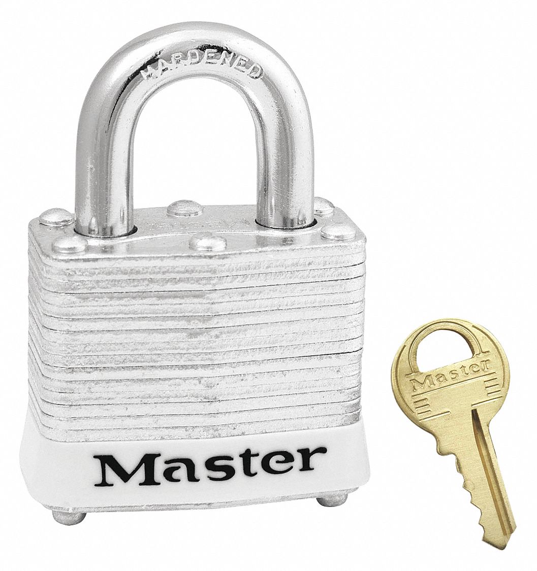 LOCKOUT PADLOCK, KEYED DIFFERENT, STEEL, STANDARD BODY, WHITE BUMPER
