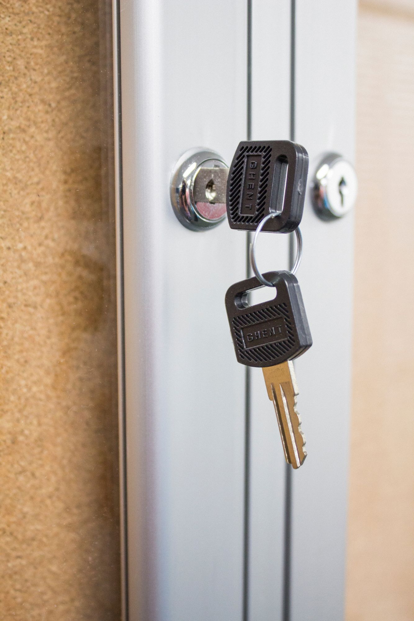GHENT Enclosed Bulletin Board Cork, 48 in Wd, 36 in Ht, (2) Keys/Locks