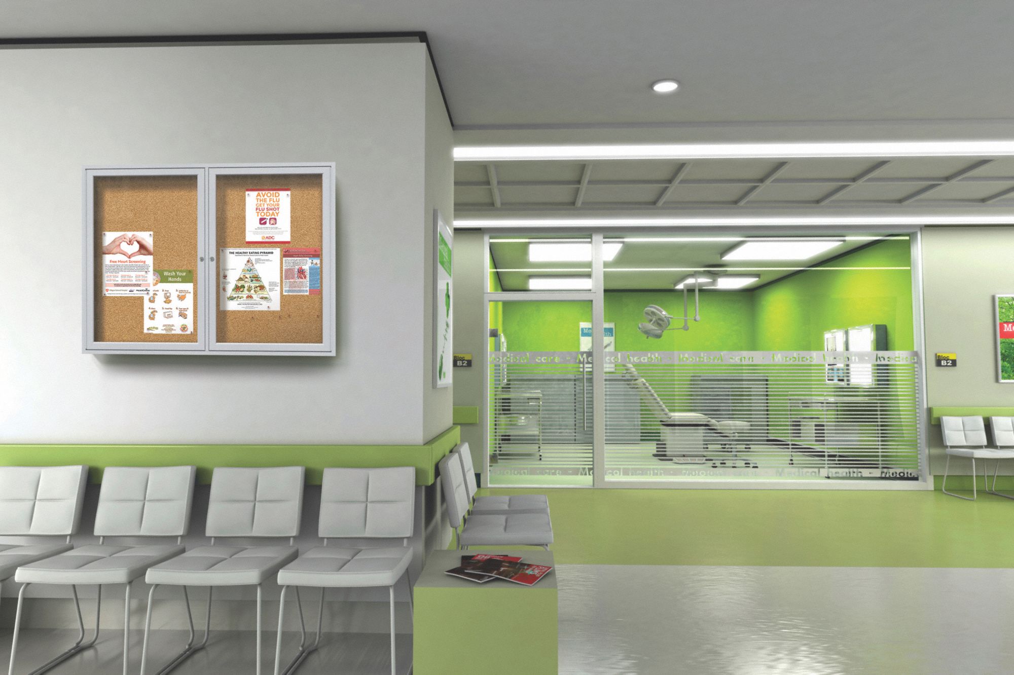 GHENT Enclosed Bulletin Board Cork, 48 in Wd, 36 in Ht, (2) Keys/Locks