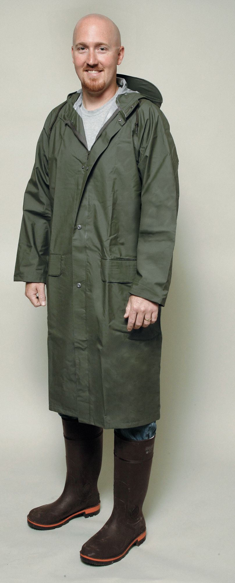 HELLY HANSEN Rain Coat with Attached Hood Rain Coat, L, Green, Zipper