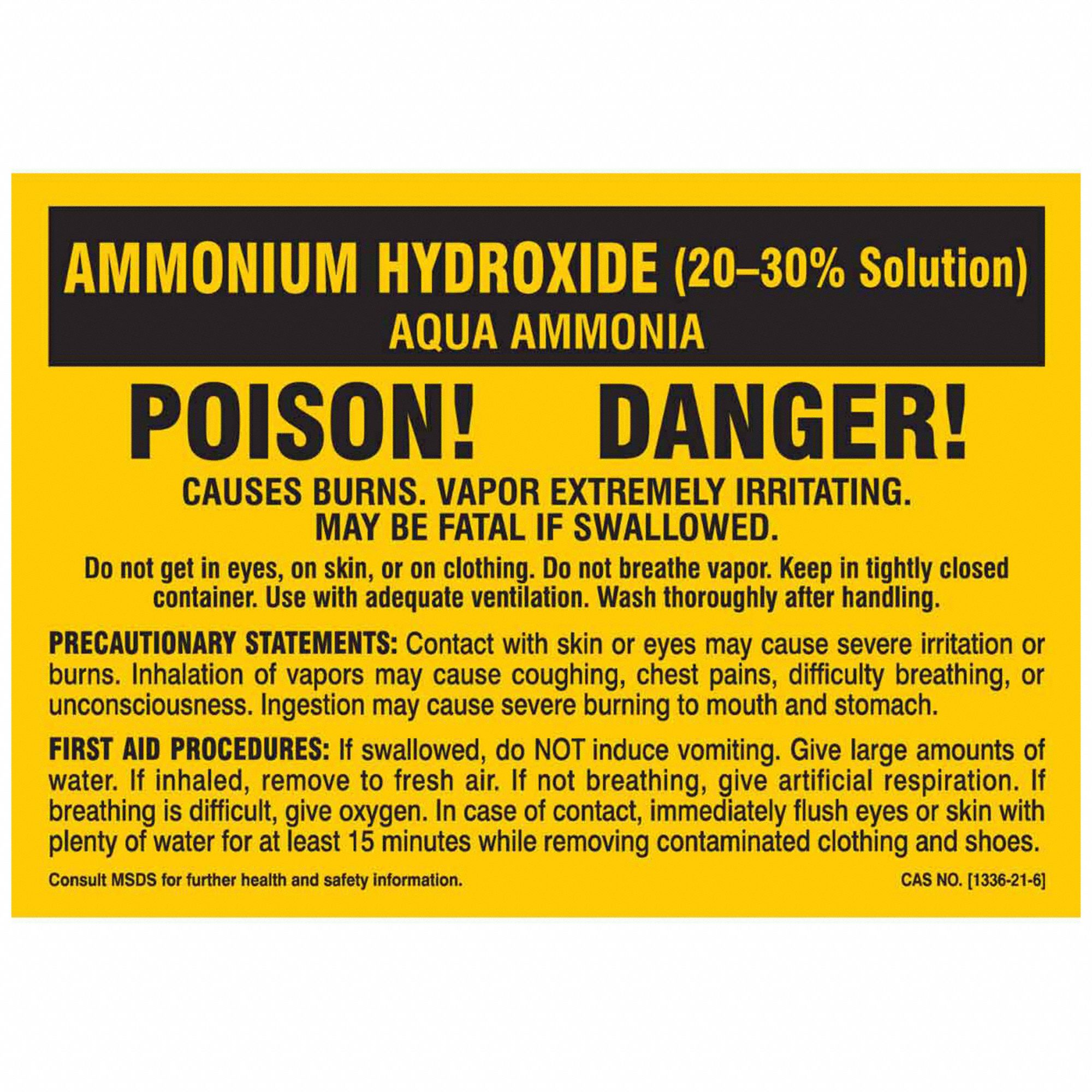 NFPA Label: Ammonium Hydroxide (20-30% Solution) Preprinted Text, 2 in Ht, 2 7/8 in Wd, Polyester
