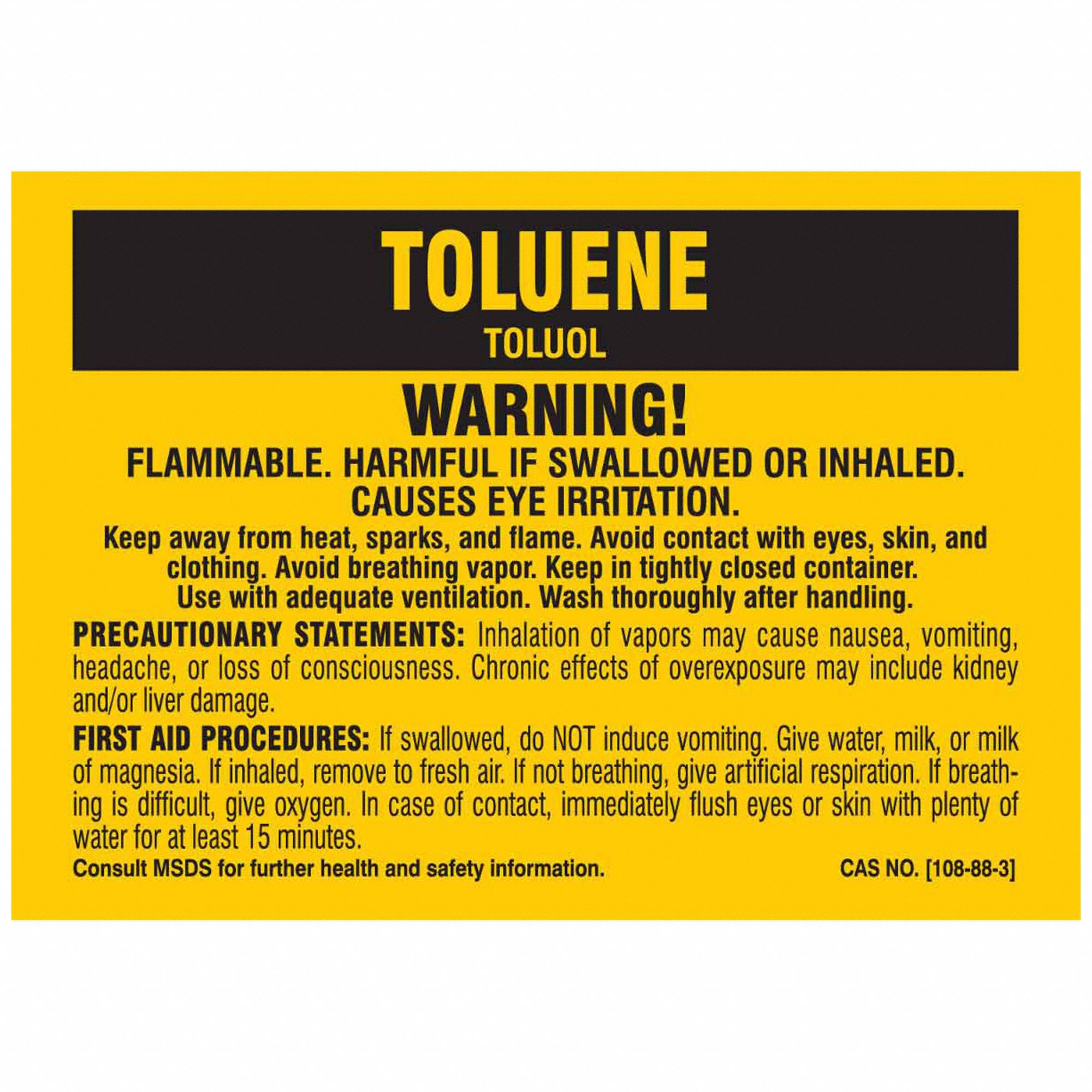 NFPA Label: Toluene, 3 1/2 in Ht, 5 in Wd, Polyester, Rectangle, English, 25 Labels, Toluene