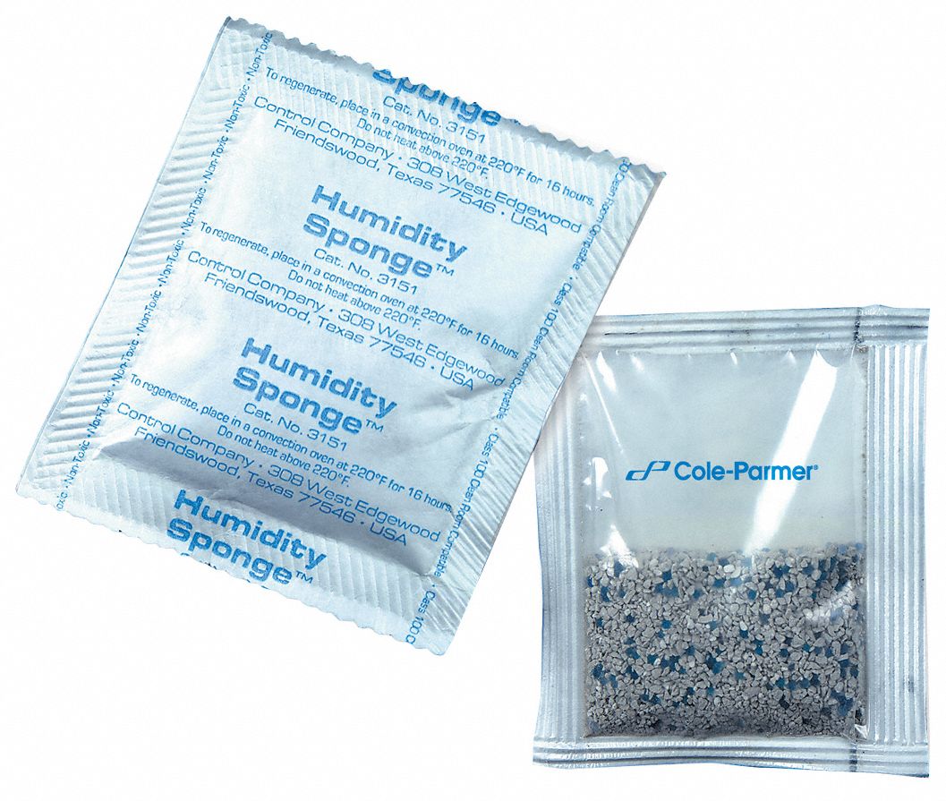 Humidity Sponge Indicator: 3 in Wd, 3 in Lg, 476 cu in Area Protected, Bag, 40 Bags per Pack, 40 PK