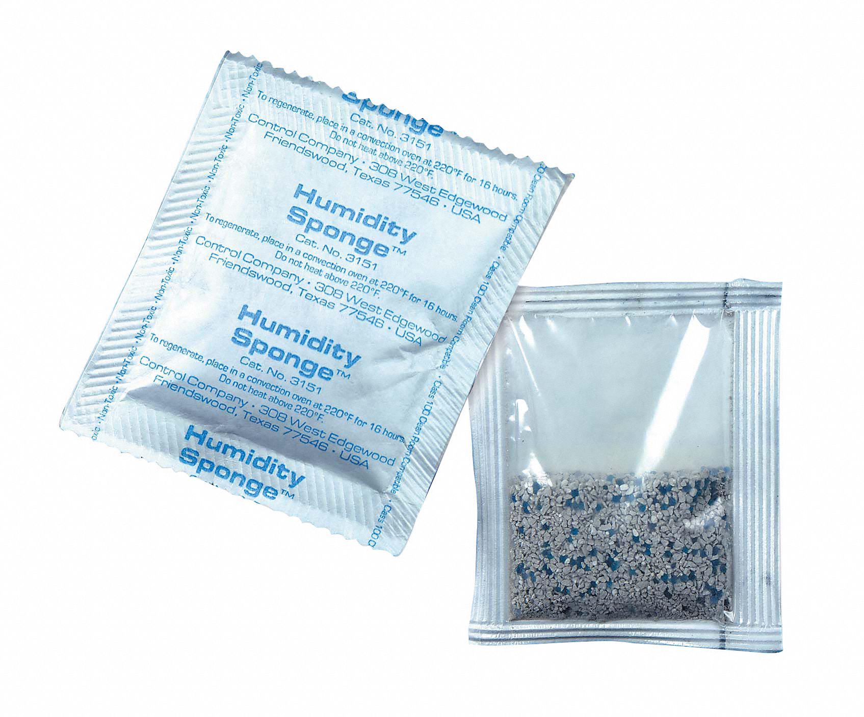 Humidity Sponge: 3 in Wd, 3 in Lg, 476 cu in Area Protected, 3/8 oz Desiccant Bag Size, Bag, 40 PK