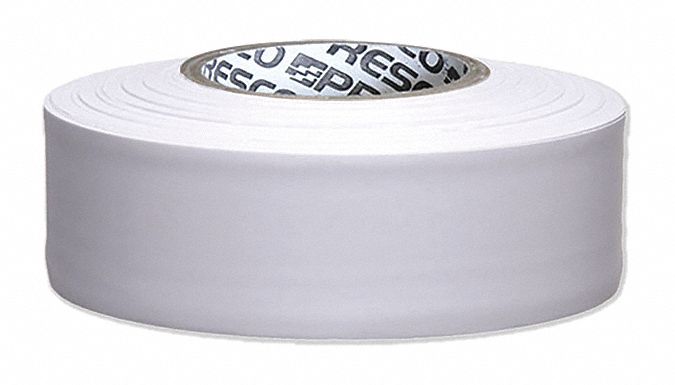Flagging Tape: White, No Legend, No Pattern, 300 ft Lg, 1 3/16 in Wd, Vinyl