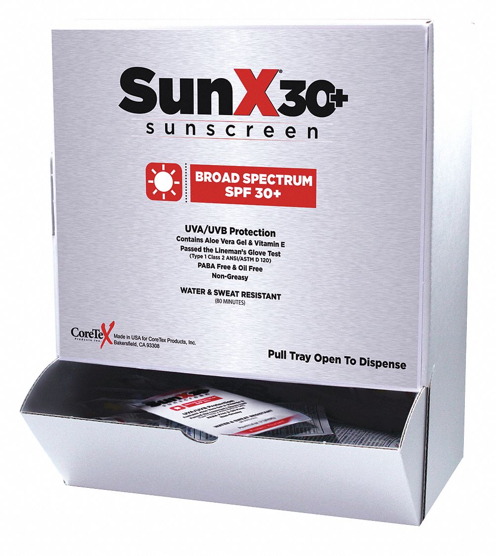 Sunscreen: Lotion, Box/Wrapped Packets, 0.25 oz, 50 Count, SPF 30, 50 PK