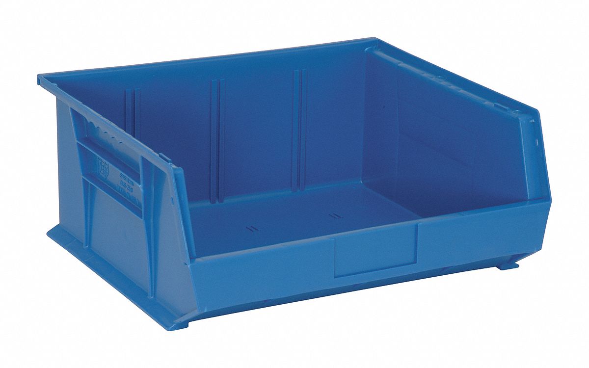 HANG AND STACK BIN, 16½ IN X 14¾ IN X 7 IN, BLUE, LABEL HOLDERS
