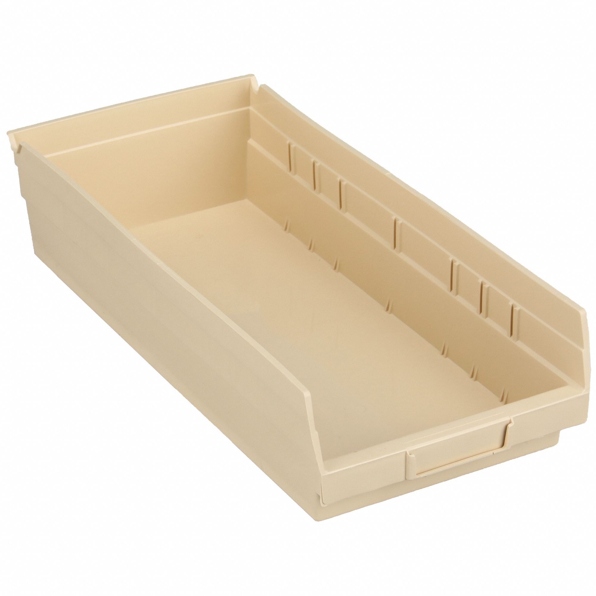 Shelf Bin: 17 7/8 in Overall Lg, 8 3/8 in x 4 in, Beige, Nesting Capable