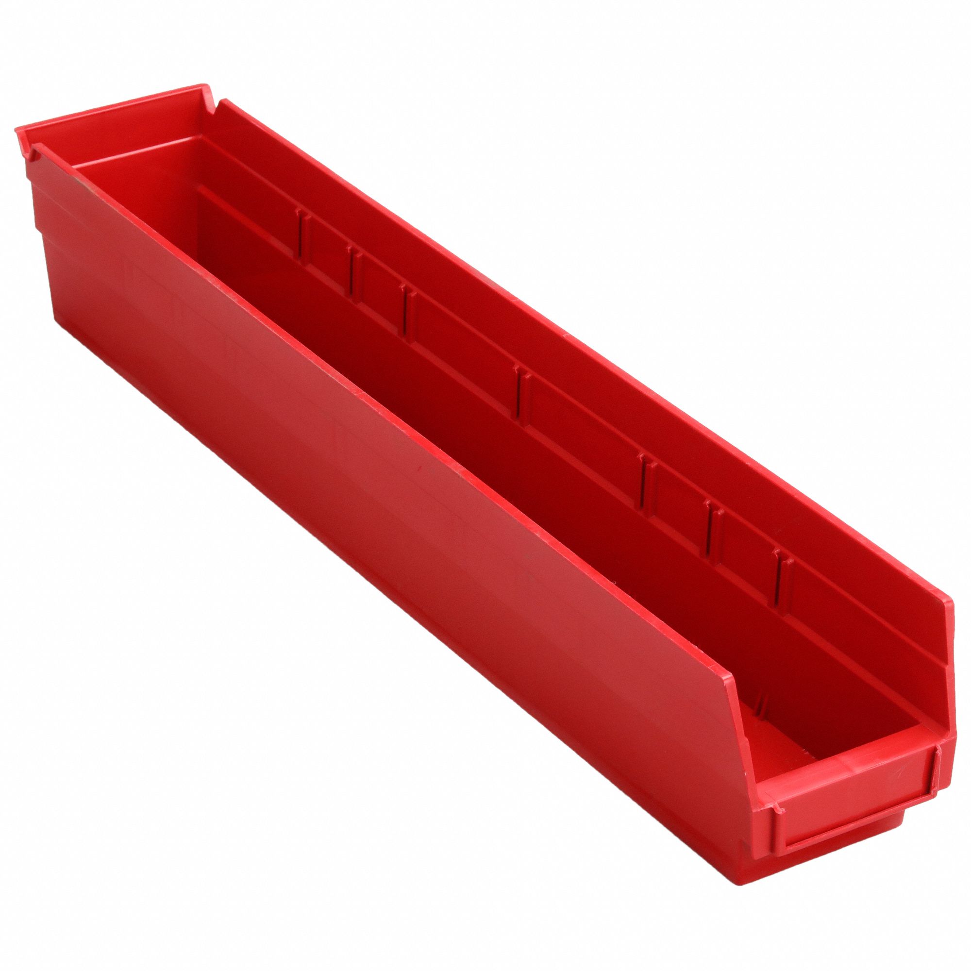 Shelf Bin: 23 5/8 in Overall Lg, 4 1/8 in x 4 in, Red, Nesting Capable