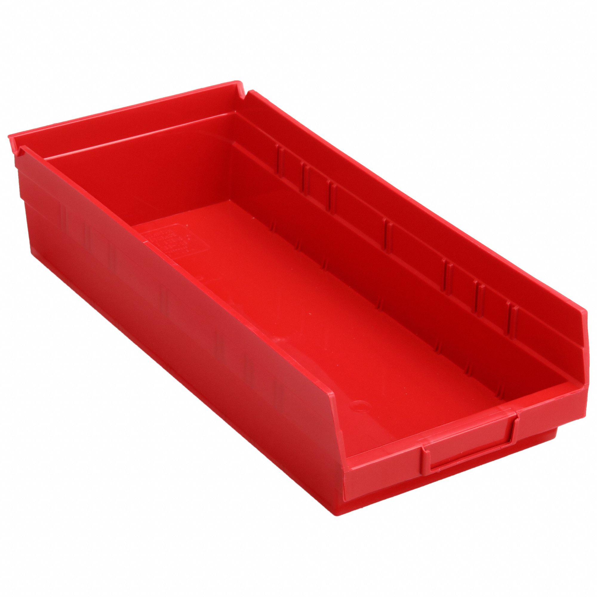 Shelf Bin: 17 7/8 in Overall Lg, 8 3/8 in x 4 in, Red, Nesting Capable