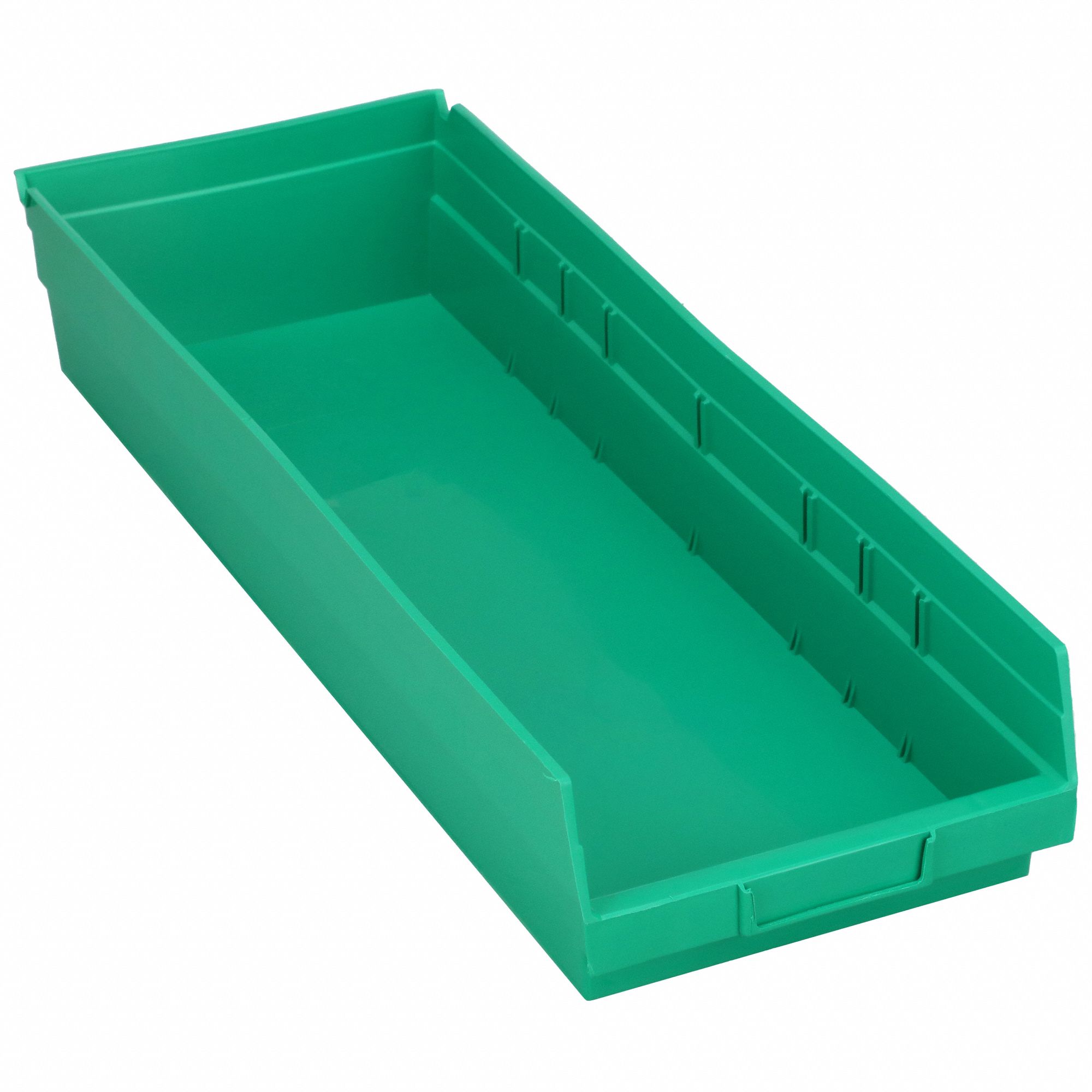 Shelf Bin: 23 5/8 in Overall Lg, 8 3/8 in x 4 in, Green, Nesting Capable