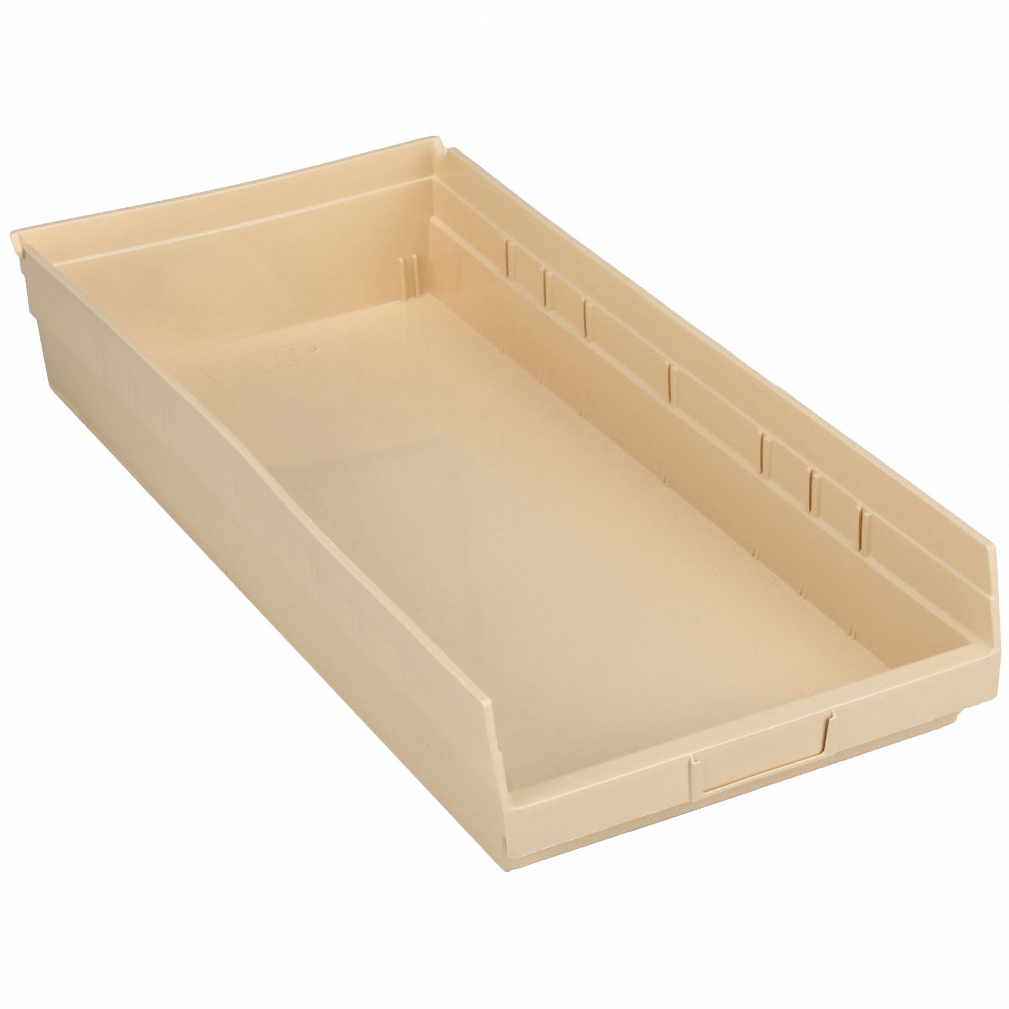 Shelf Bin: 23 5/8 in Overall Lg, 11 1/8 in x 4 in, Beige, Nesting Capable